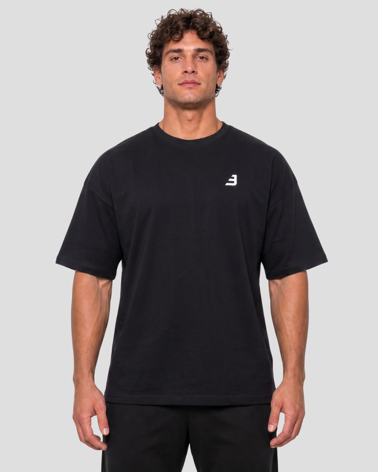 EW-ORIGIN | SİYAH LOGO OVERSIZE T-SHIRT