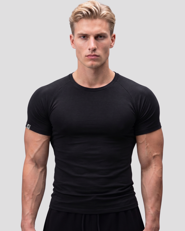 EW-ORIGIN | SİYAH RIBBED MUSCLE FIT T-SHIRT